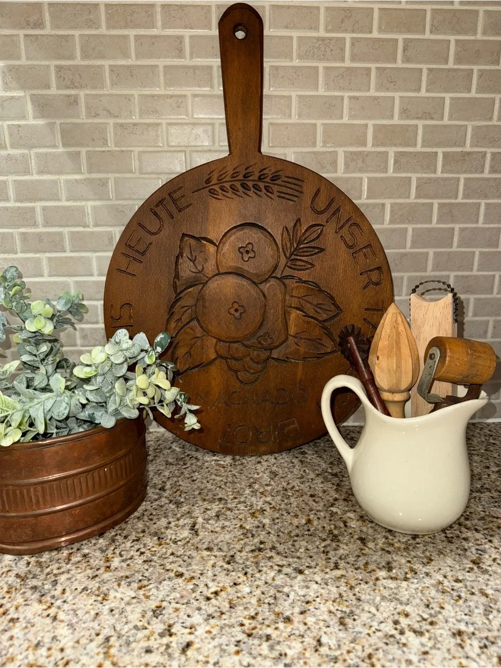 Wooden Cutting Board Carved Fruit - Give us this day our daily bread